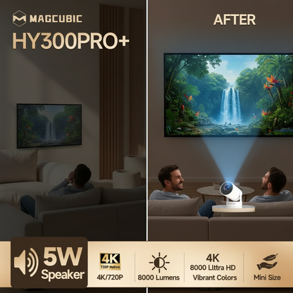 Magcubic HY300 Pro+ 4K Android 11 Portable Projector 8000 Lumens WiFi 6 BT5.4 Outdoor Theater 5W HiFi Speaker 720P HD Supported